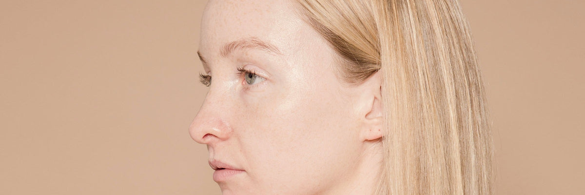 Profile of a woman with clear, hydrated skin