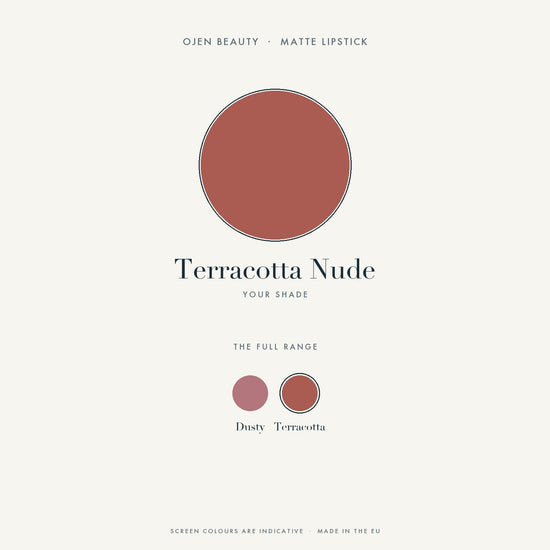 Ojen® N°100 Matte Lipstick, Terracotta Nude — shade chart