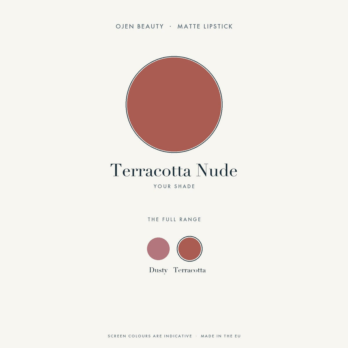 Ojen® N°100 Matte Lipstick, Terracotta Nude — shade chart