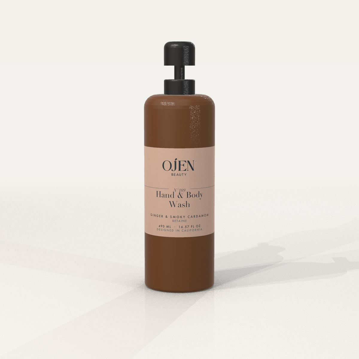 Ojen® N°109 Hand & Body Wash, Ginger & Smoky Cardamom (Amber Bottle) — front