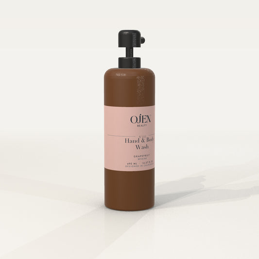 Ojen® N°111 Hand & Body Wash, Grapefruit (Amber Bottle) — angled view