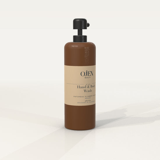 Ojen® N°113 Hand & Body Wash, Patchouli & Amber Vanilla (Amber Bottle) — angled view