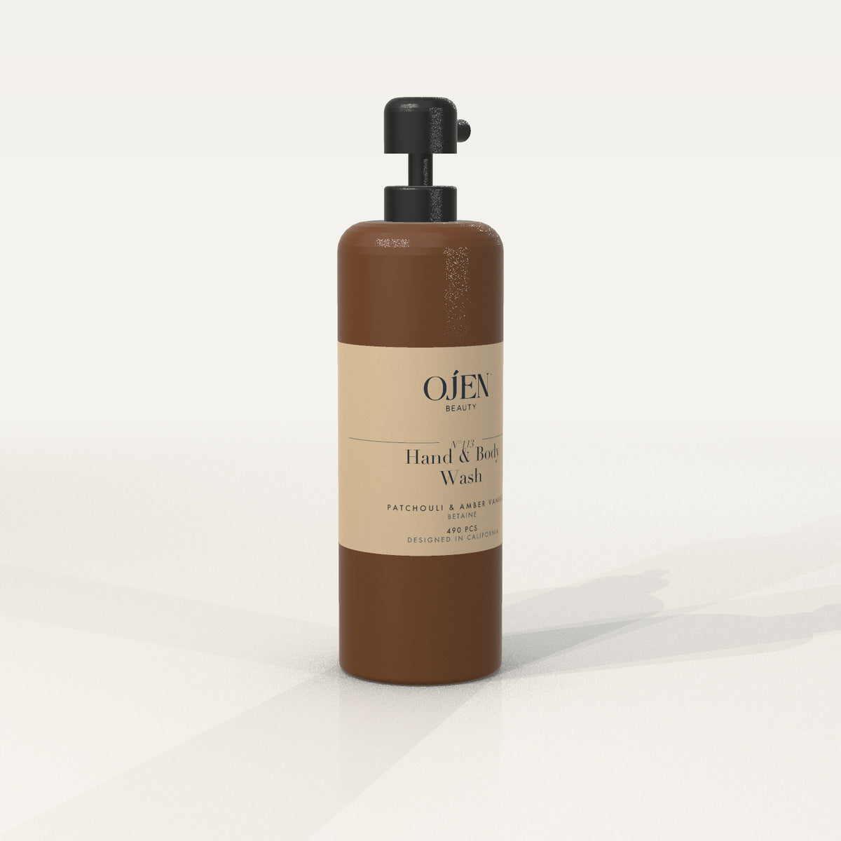 Ojen® N°113 Hand & Body Wash, Patchouli & Amber Vanilla (Amber Bottle) — angled view