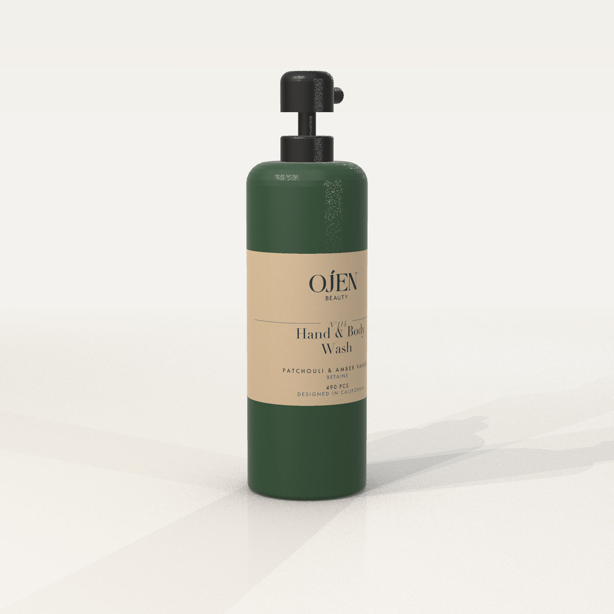 Ojen® N°114 Hand & Body Wash, Patchouli & Amber Vanilla (Green Bottle) — angled view