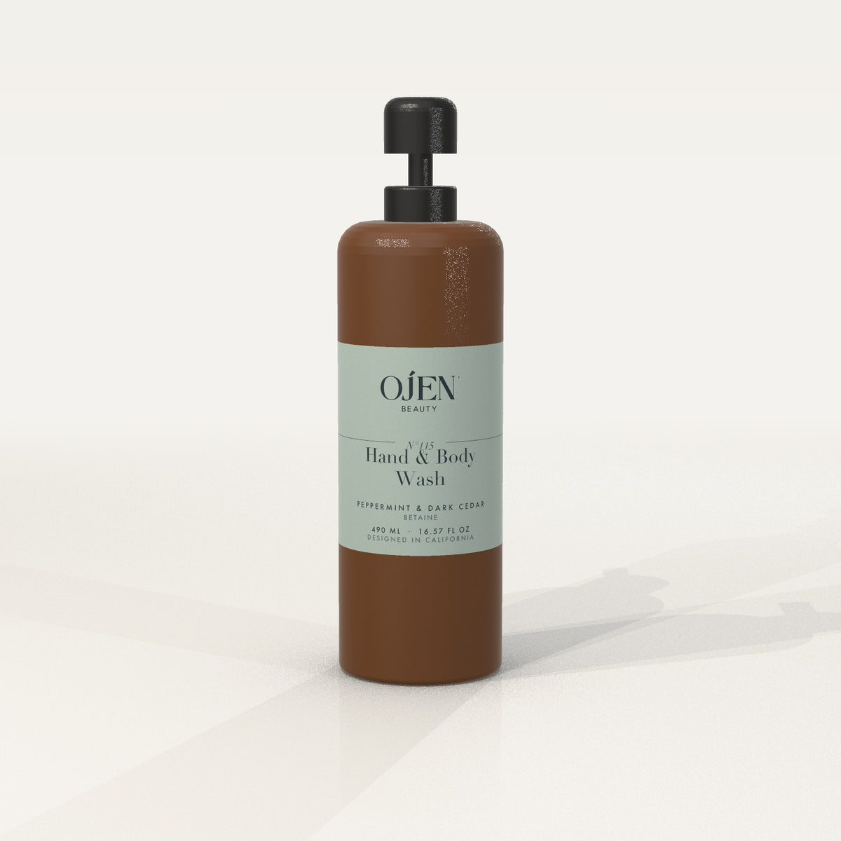 Ojen® N°115 Hand & Body Wash, Peppermint & Dark Cedar (Amber Bottle) — front