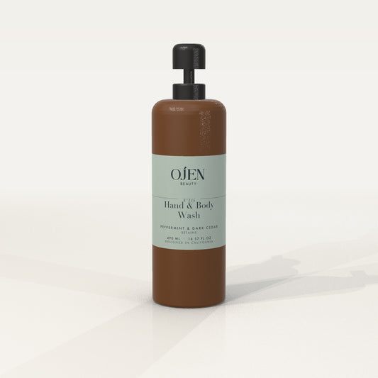 Ojen® N°115 Hand & Body Wash, Peppermint & Dark Cedar (Amber Bottle) — front