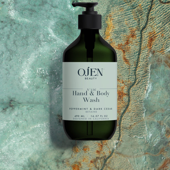 Ojen® N°116 Hand & Body Wash, Peppermint & Dark Cedar (Green Bottle) — lifestyle