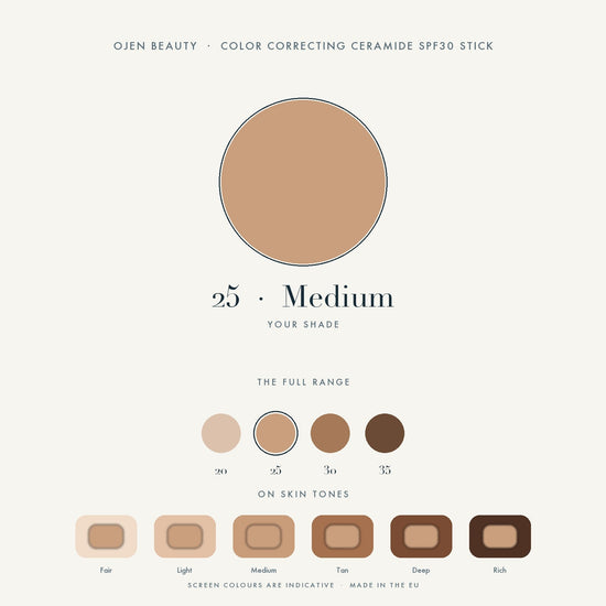 Ojen® N°79 Color Correcting Ceramide SPF30 Stick – 25 Medium — shade chart
