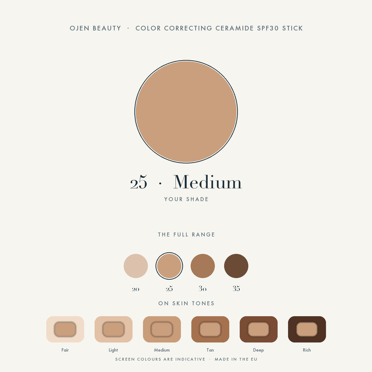 Ojen® N°79 Color Correcting Ceramide SPF30 Stick – 25 Medium — shade chart