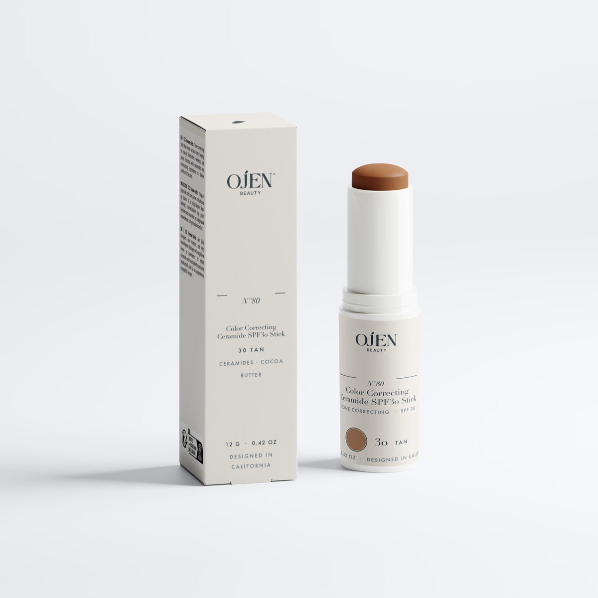 Ojen® N°80 Color Correcting Ceramide SPF30 Stick – 30 Tan — with its box