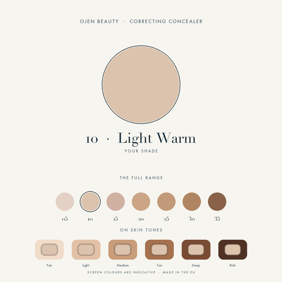 Ojen® N°82 Correcting Concealer, 10 Light Warm — shade chart