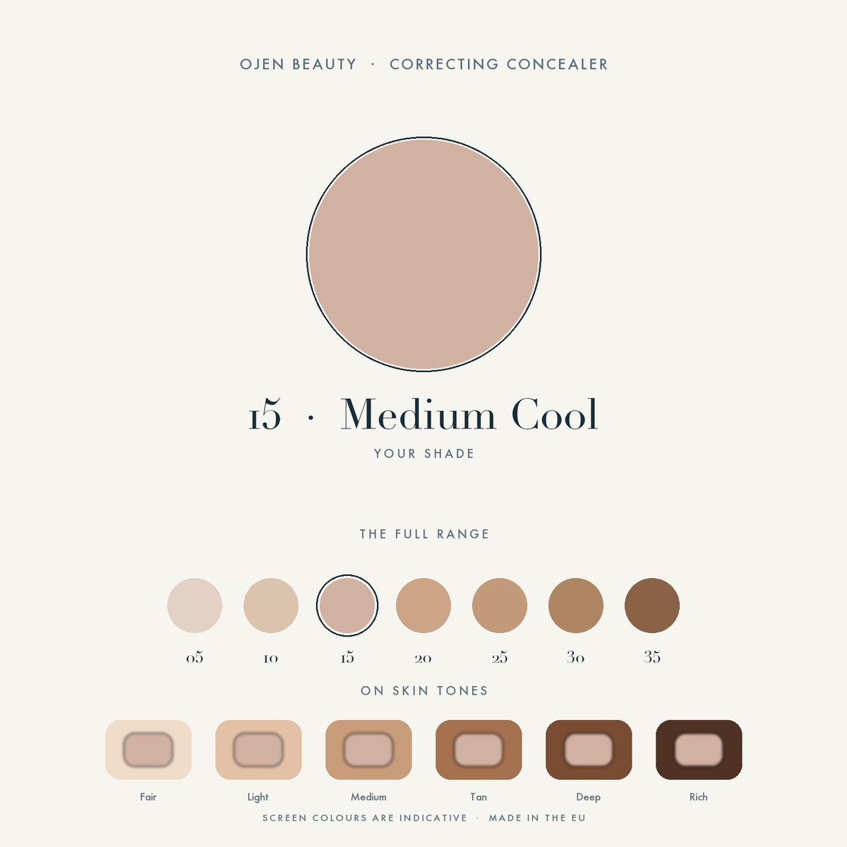 Ojen® N°83 Correcting Concealer, 15 Medium Cool — shade chart