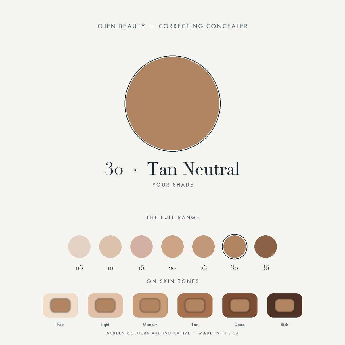 Ojen® N°86 Correcting Concealer, 30 Tan Neutral — shade chart