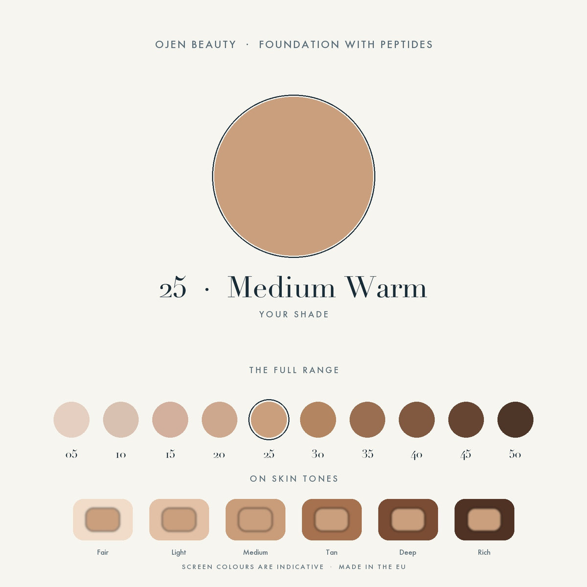 Ojen® N°88 Foundation with Peptides, 25 Medium Warm — shade chart