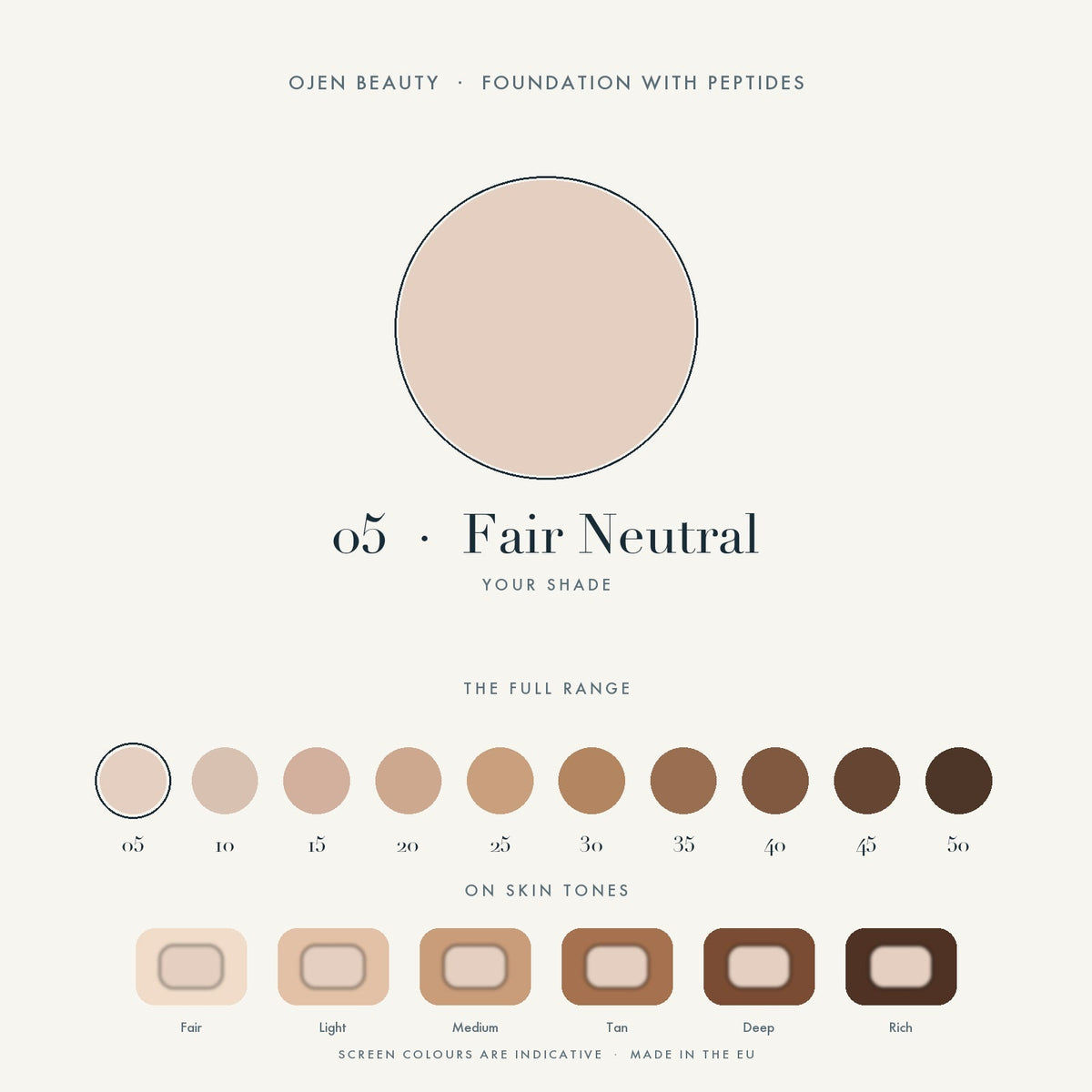 Ojen® N°89 Foundation with Peptides, 05 Fair Neutral — shade chart