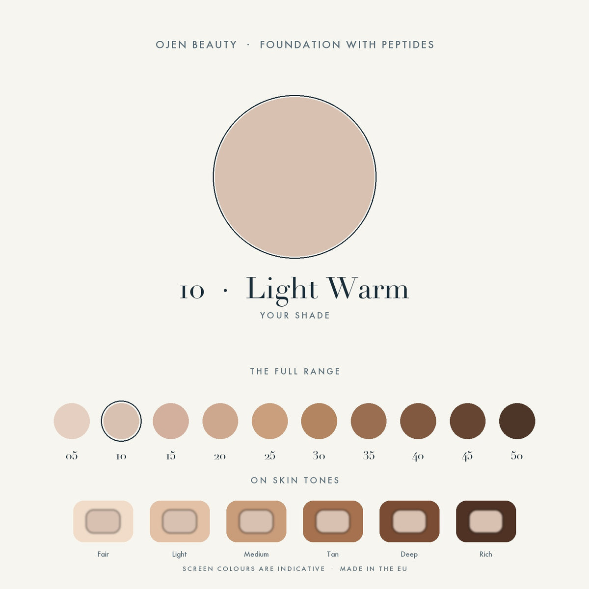 Ojen® N°90 Foundation with Peptides, 10 Light Warm — shade chart