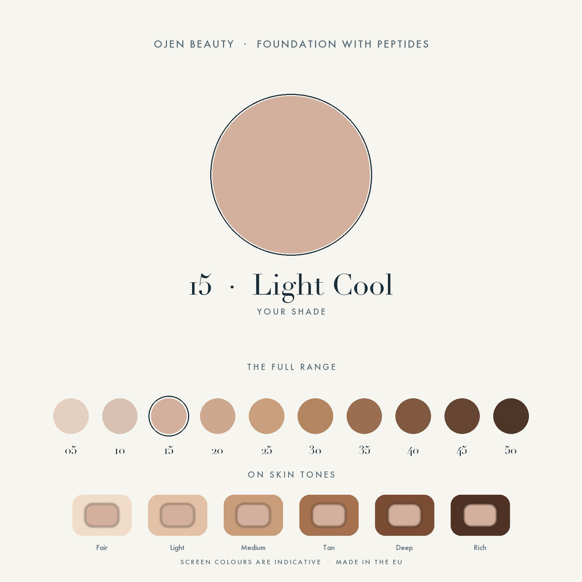Ojen® N°91 Foundation with Peptides, 15 Light Cool — shade chart