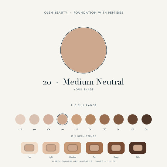 Ojen® N°92 Foundation with Peptides, 20 Medium Neutral — shade chart