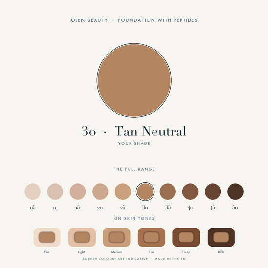 Ojen® N°93 Foundation with Peptides, 30 Tan Neutral — shade chart