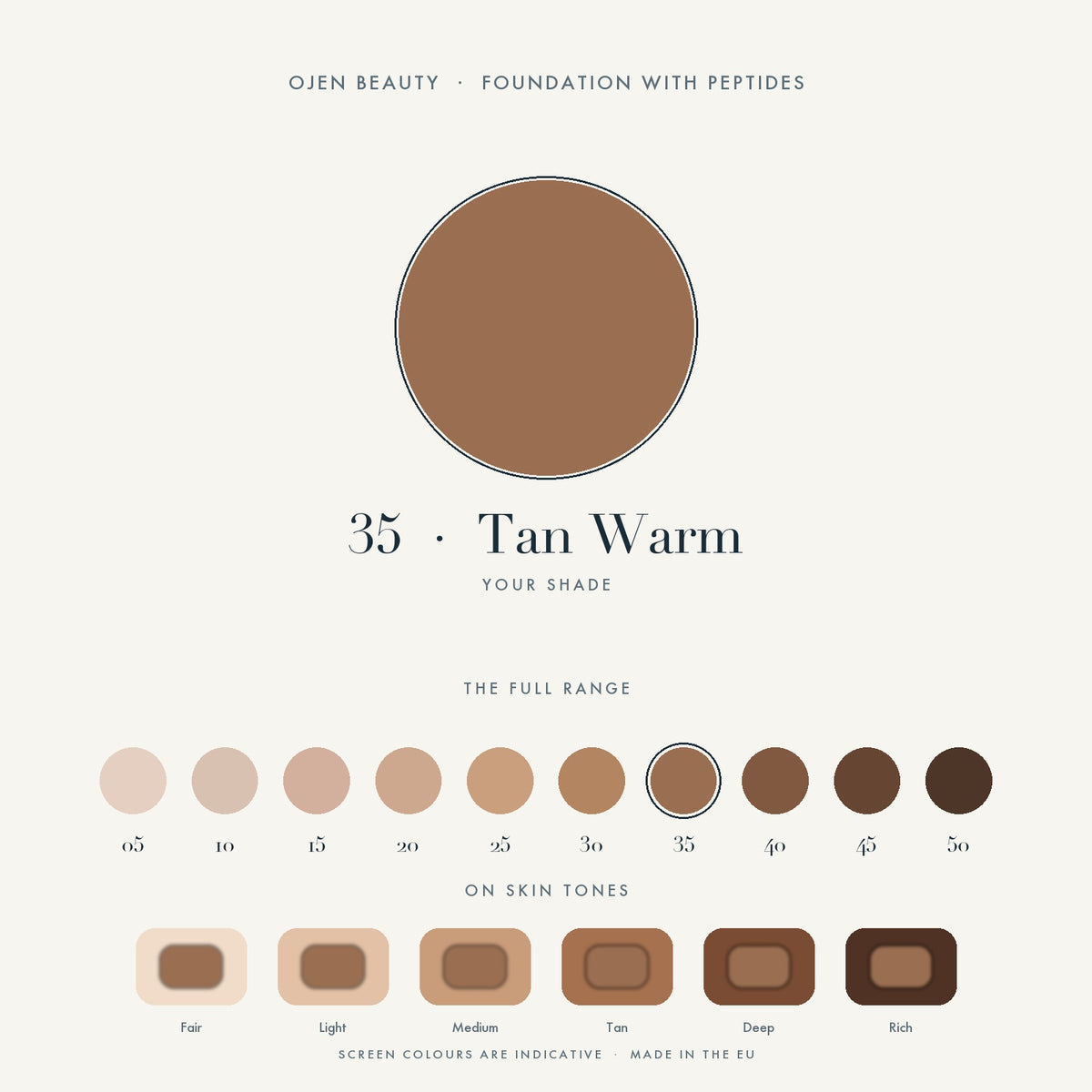 Ojen® N°94 Foundation with Peptides, 35 Tan Warm — shade chart