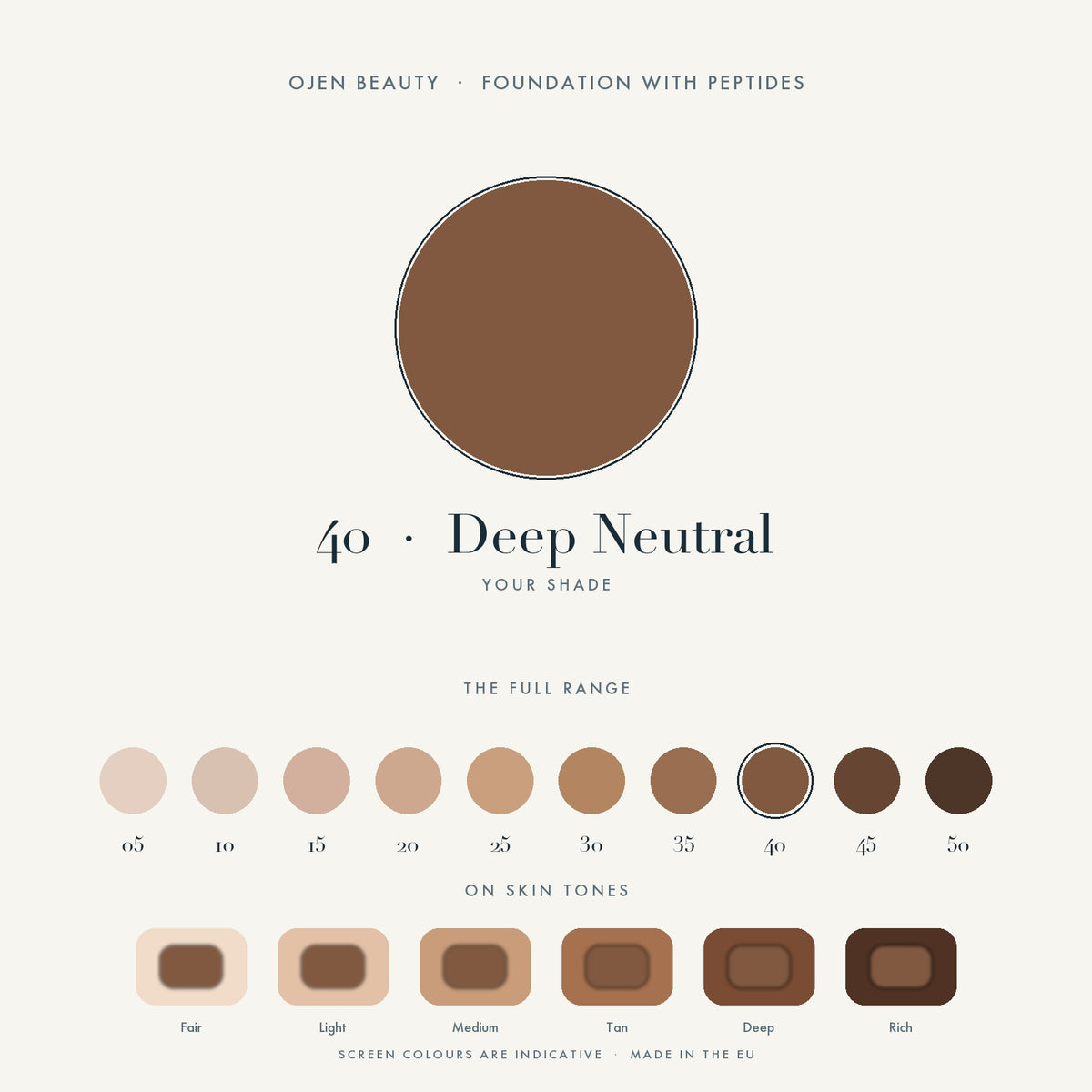 Ojen® N°95 Foundation with Peptides, 40 Deep Neutral — shade chart