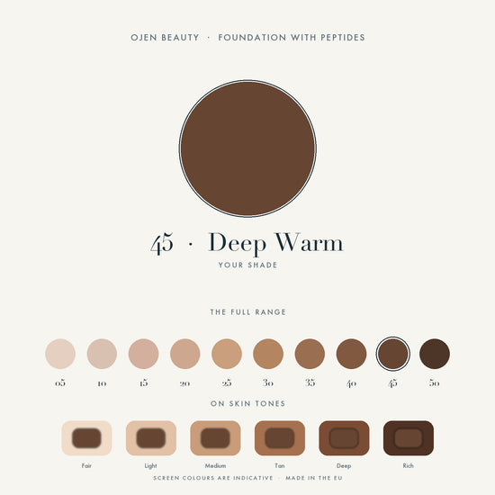 Ojen® N°96 Foundation with Peptides, 45 Deep Warm — shade chart