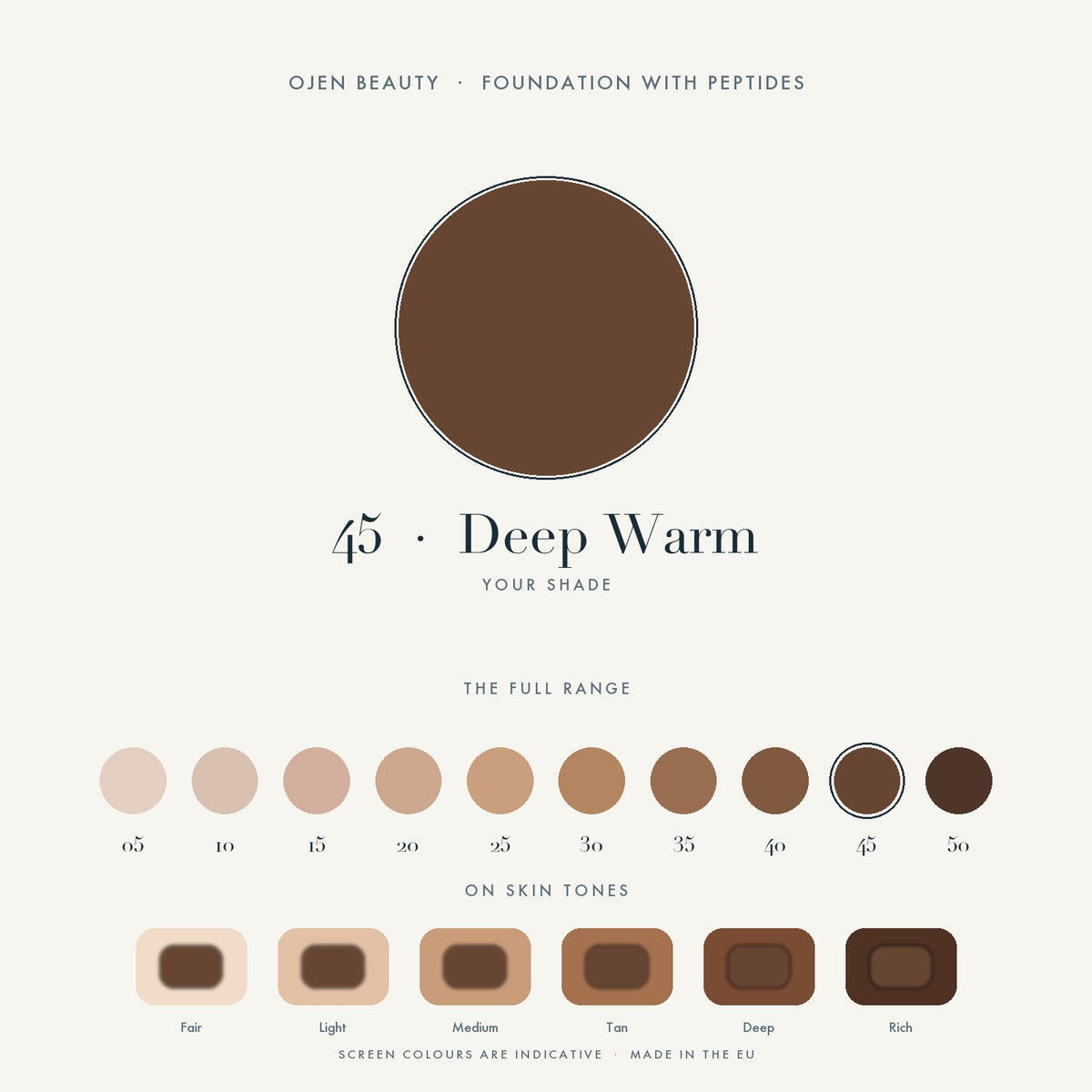 Ojen® N°96 Foundation with Peptides, 45 Deep Warm — shade chart