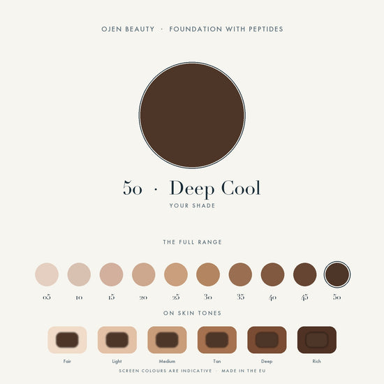 Ojen® N°97 Foundation with Peptides, 50 Deep Cool — shade chart